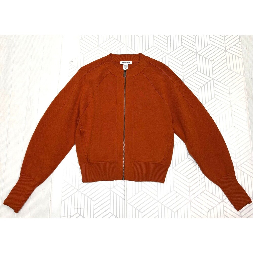 $249 Athleta Sequoia size Small Sweater Jacket Zip Foliage Orange Old Money I - Picture 2 of 15
